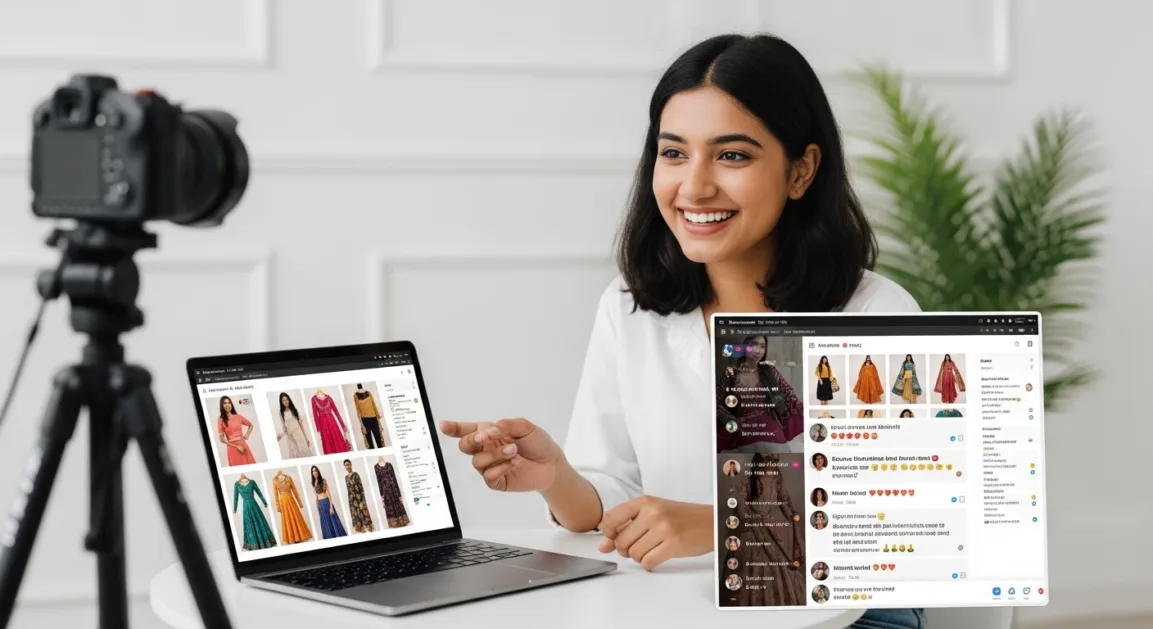Indian influencer doing Flipkart product live streaming