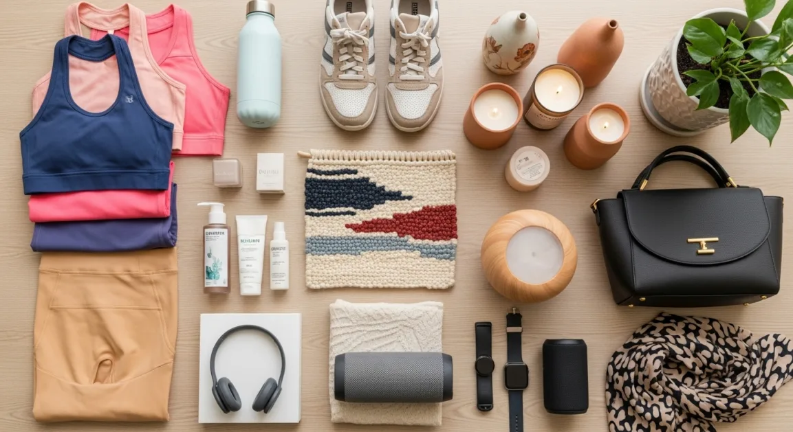 Flat lay photo of trending product categories