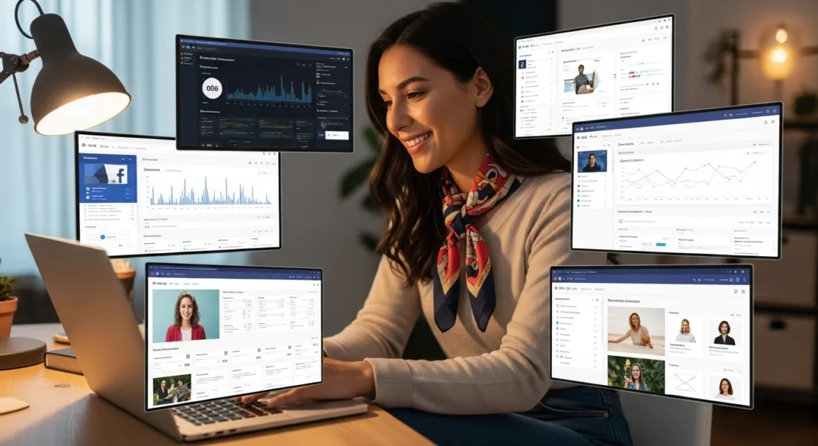 visual of person executing marketing strategies like social media ads, content creation, and email campaigns