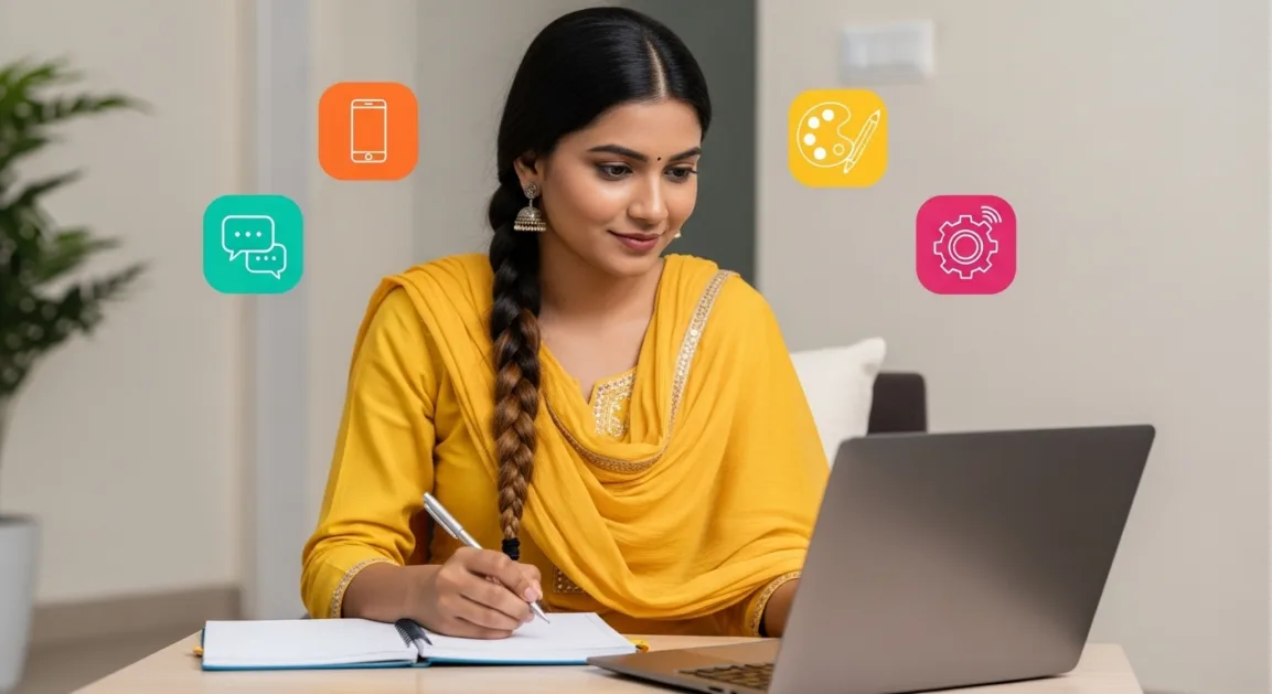Woman learning virtual event planning skills on her laptop