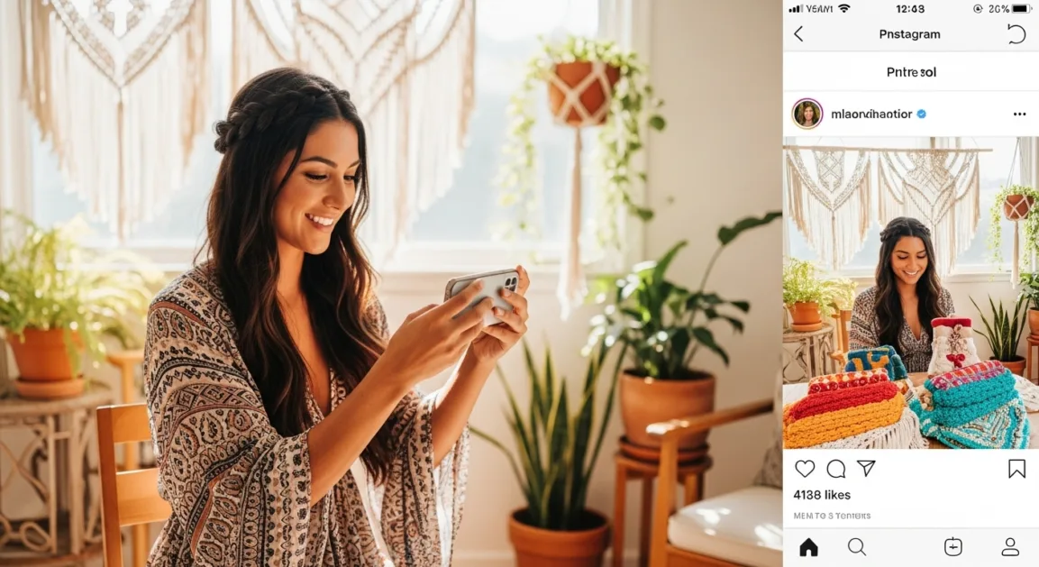 A person capturing photos of handmade upcycled products for Instagram marketing.