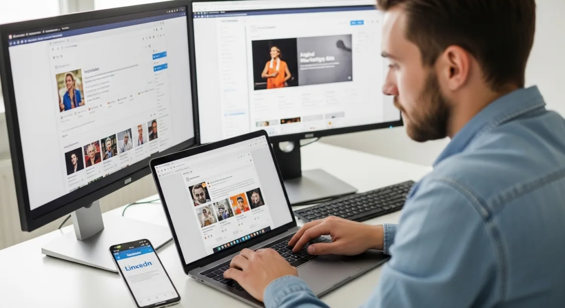 Person doing social media marketing for virtual event planning